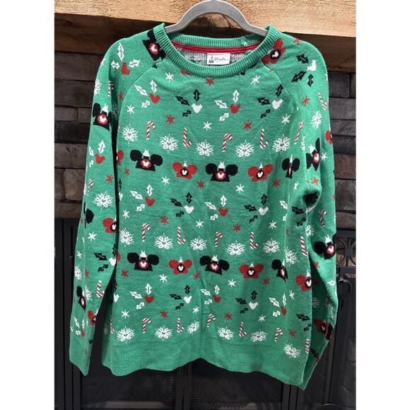DISNEY PARKS Authentic Christmas MICKEY MINNIE Ears Sweater Size M *A3 - Picture 1 of 4